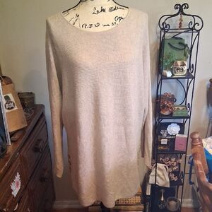MICHAEL KORS BEIGE CREWNECK SWEATER TOP W/BUTTON DETAIL SIZE LARGE